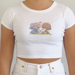 Brandy Melville cartoon dog white crop top